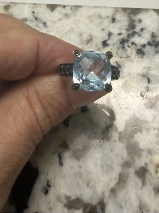 Blue Nile Jewelry - White Gold Cushion-Cut Blue Topaz Gemstone Ring - Women's Jewelry